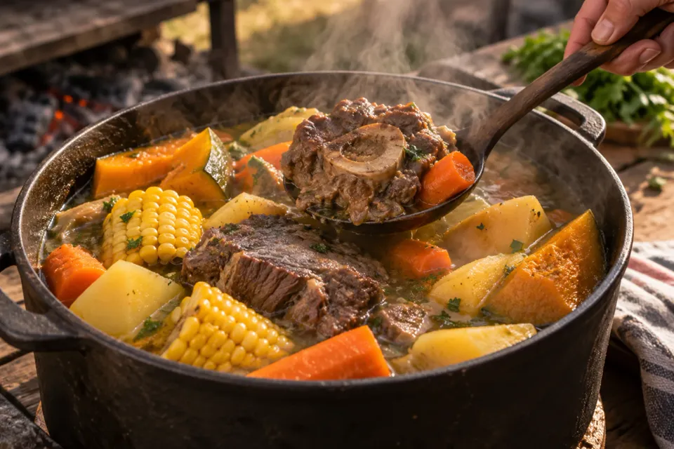 Olla de puchero con osobuco, falda y verduras