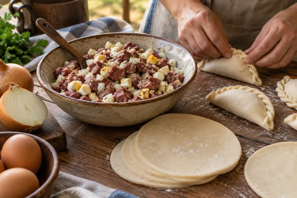 Relleno de carne a cuchillo y empanadas armadas